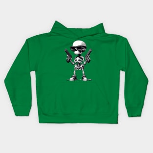 Funny Skeleton; Skull Gun Kids Hoodie